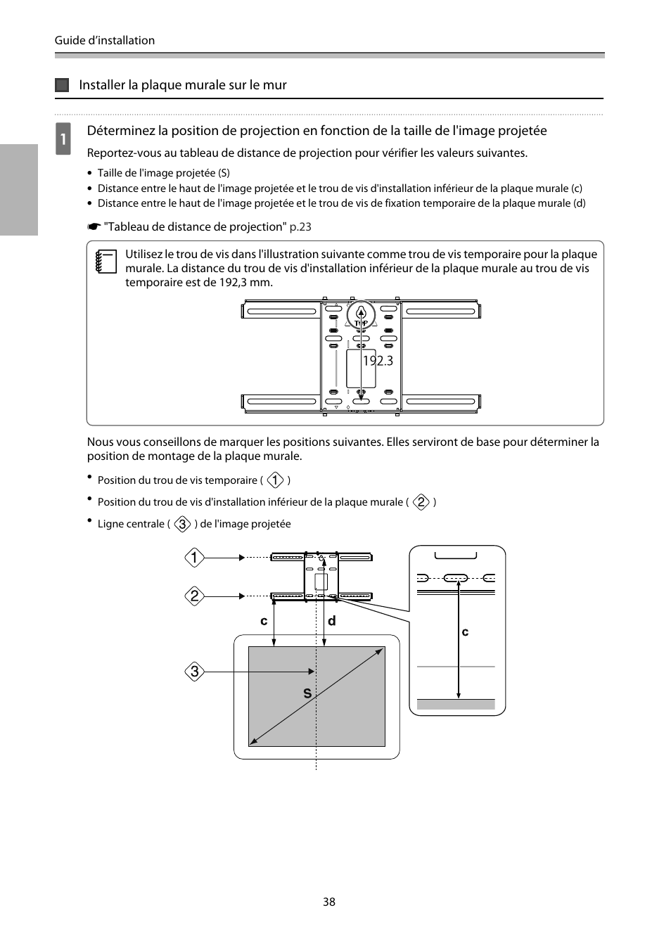 Installer la plaque murale sur le mur | Epson EB-1460Ui User Manual | Page 155 / 353