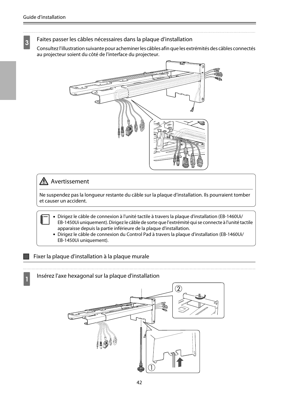 Fixer la plaque d’installation à la plaque murale | Epson EB-1460Ui User Manual | Page 159 / 353