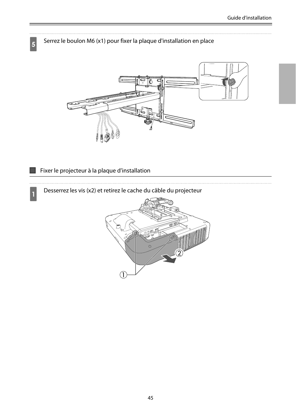 Fixer le projecteur à la plaque d’installation | Epson EB-1460Ui User Manual | Page 162 / 353