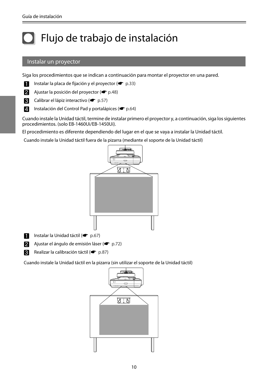 Flujo de trabajo de instalación, Instalar un proyector | Epson EB-1460Ui User Manual | Page 245 / 353