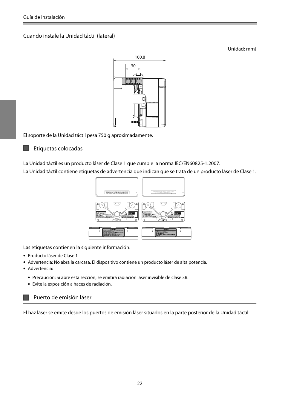Etiquetas colocadas, Puerto de emisión láser | Epson EB-1460Ui User Manual | Page 257 / 353