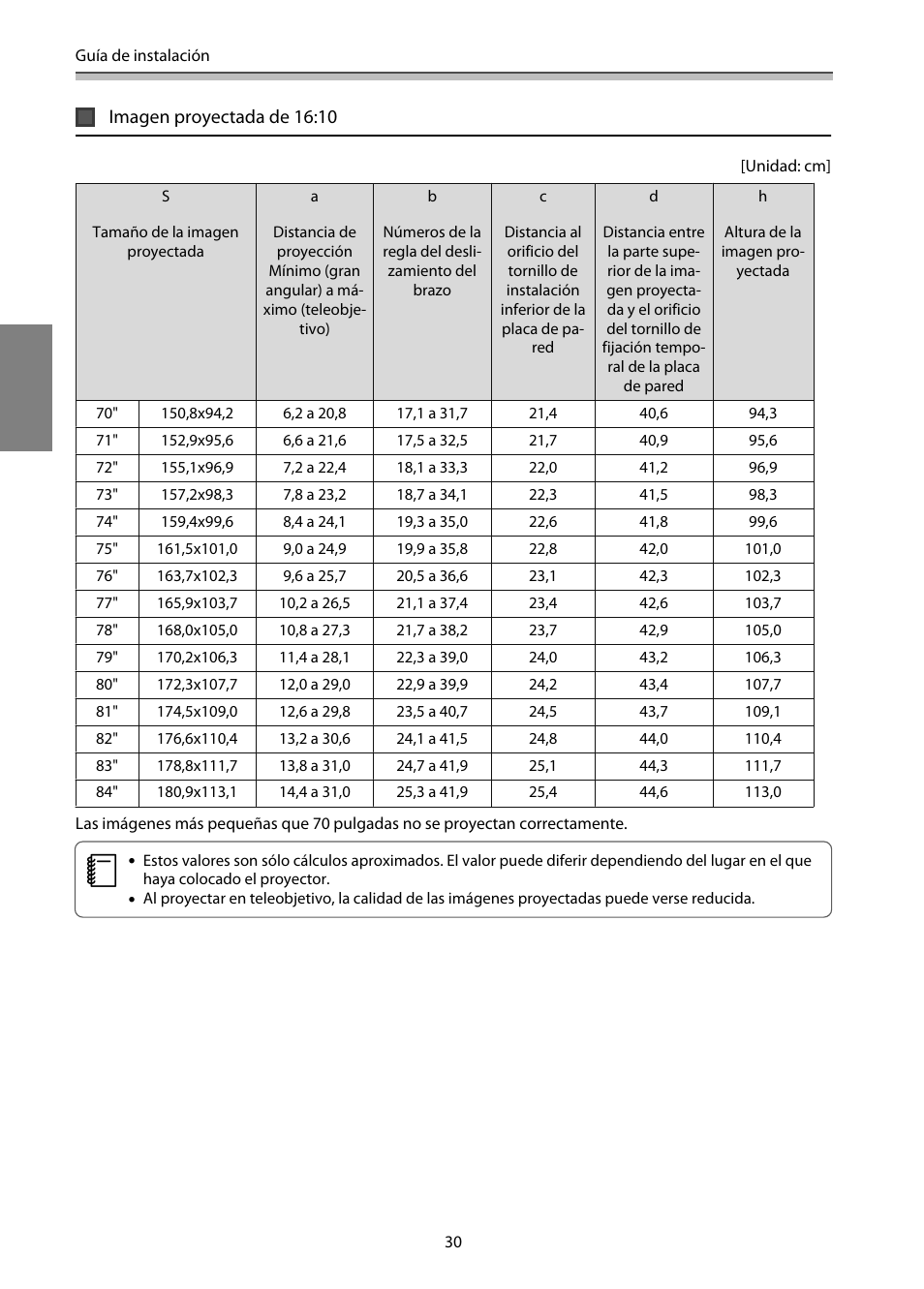 Imagen proyectada de 16:10 | Epson EB-1460Ui User Manual | Page 265 / 353
