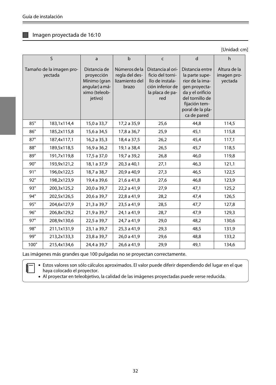 Imagen proyectada de 16:10 | Epson EB-1460Ui User Manual | Page 267 / 353