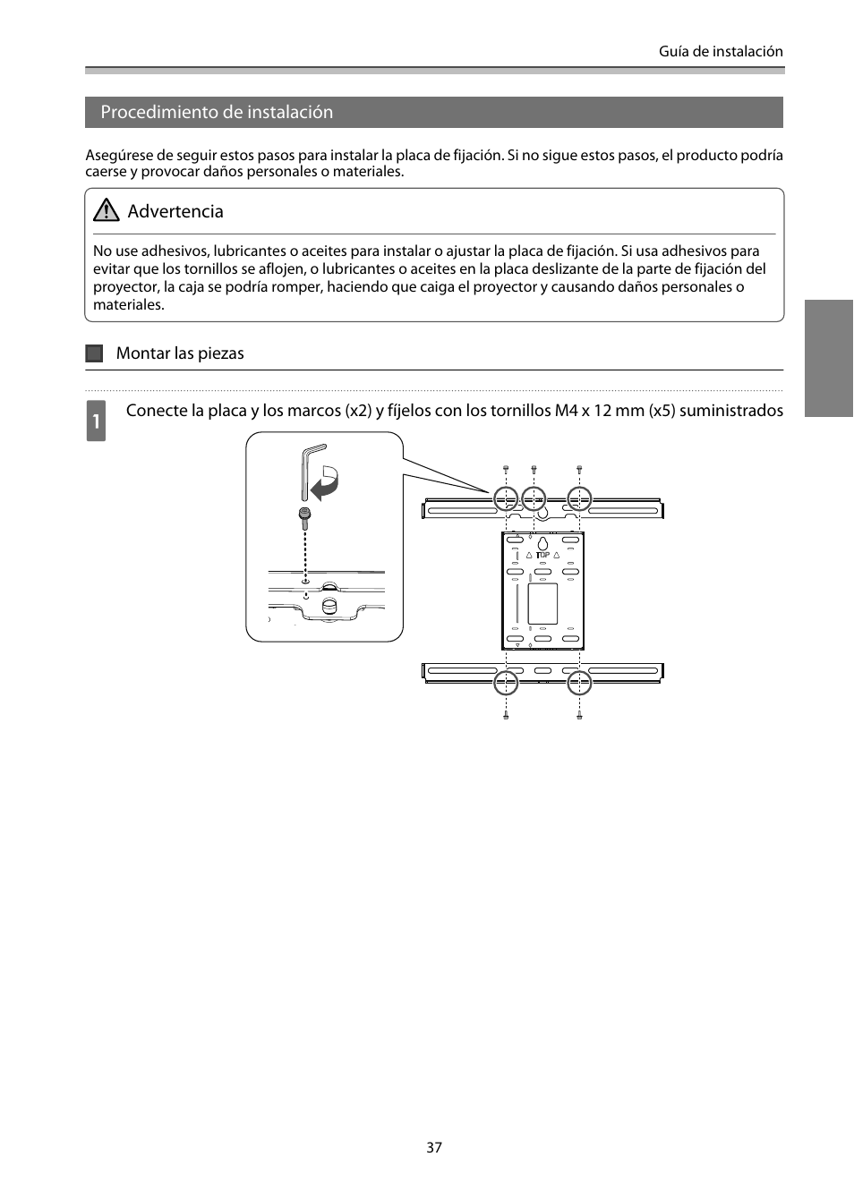 Procedimiento de instalación, Montar las piezas | Epson EB-1460Ui User Manual | Page 272 / 353