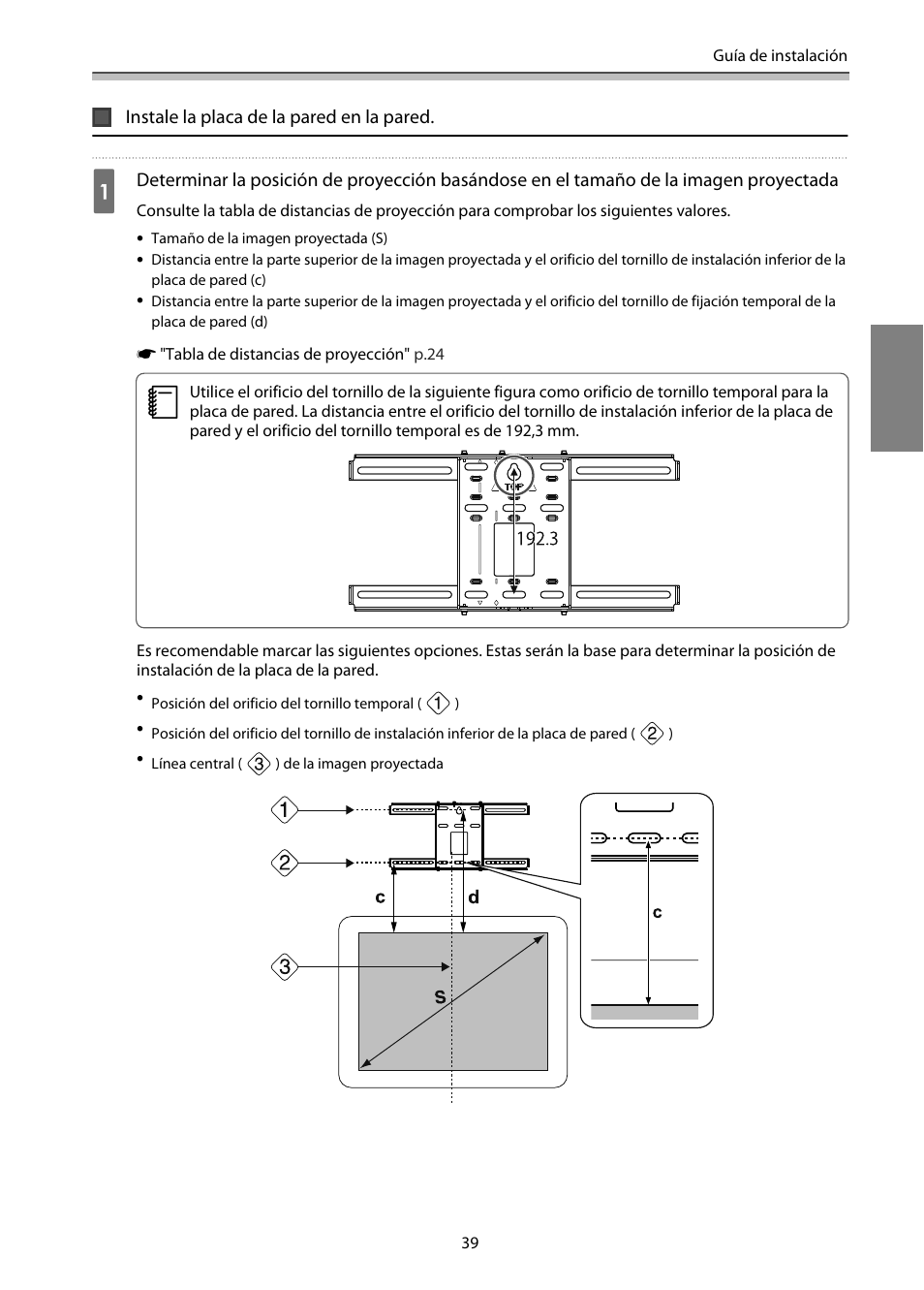 Instale la placa de la pared en la pared | Epson EB-1460Ui User Manual | Page 274 / 353