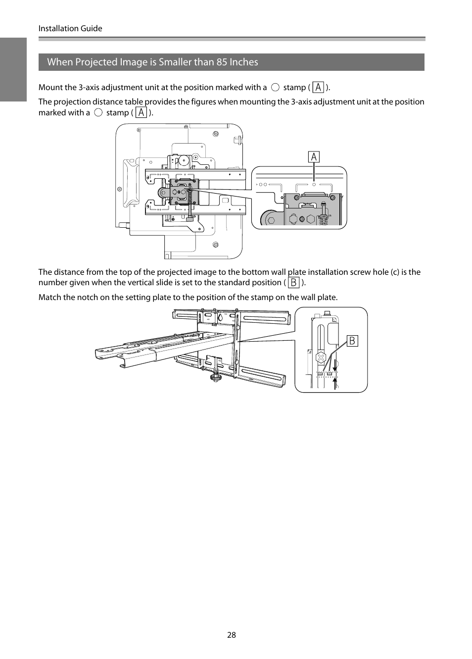 When projected image is smaller than 85 inches | Epson EB-1460Ui User Manual | Page 29 / 353