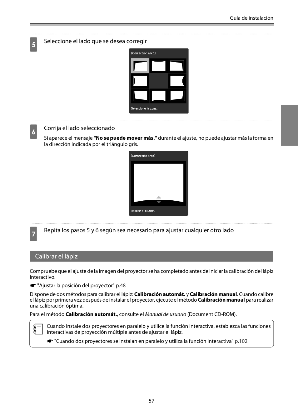 Calibrar el lápiz, P.57 | Epson EB-1460Ui User Manual | Page 292 / 353