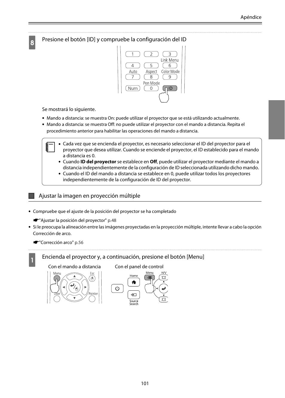Ajustar la imagen en proyección múltiple, P.101 | Epson EB-1460Ui User Manual | Page 336 / 353