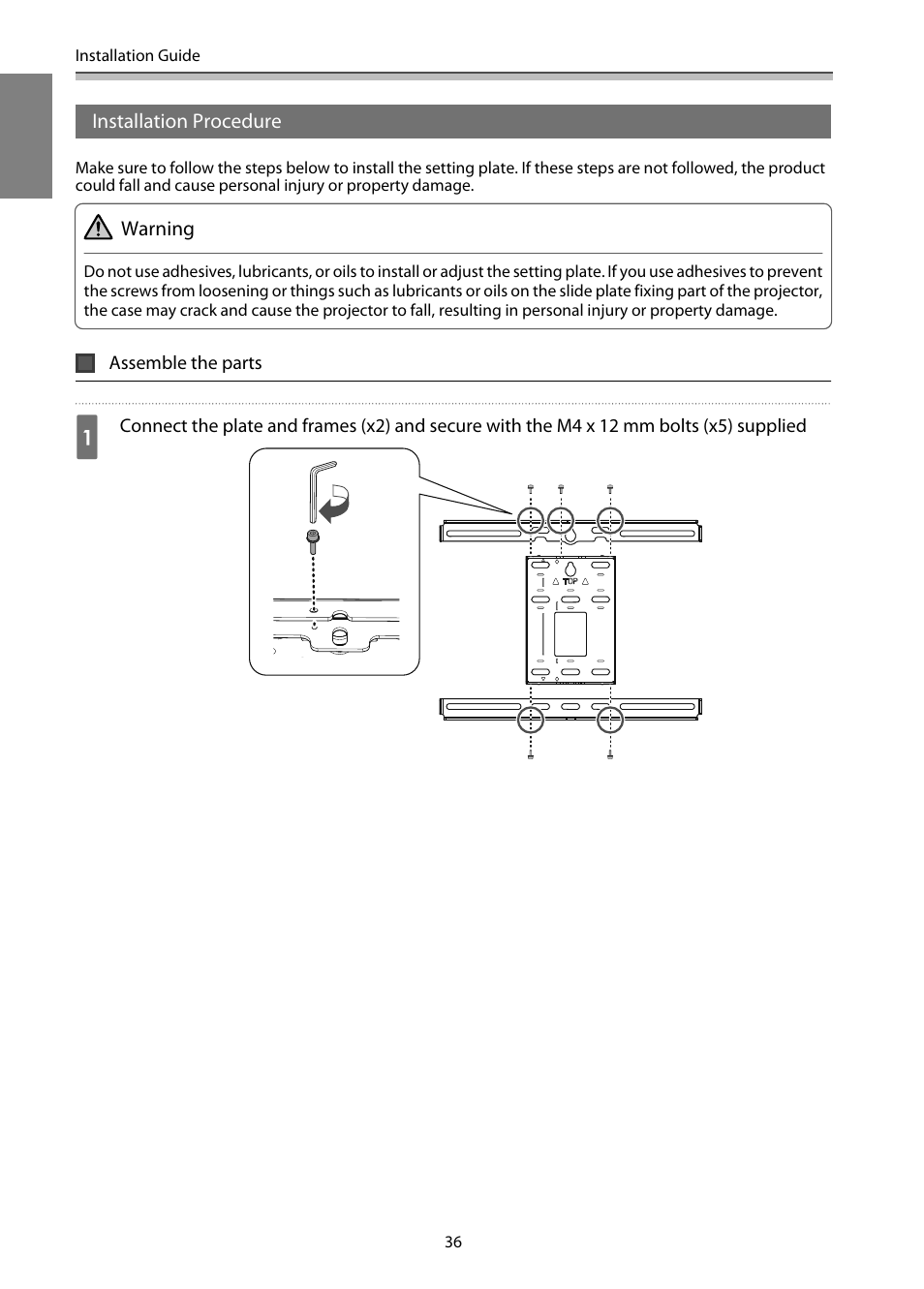 Installation procedure, Assemble the parts | Epson EB-1460Ui User Manual | Page 37 / 353