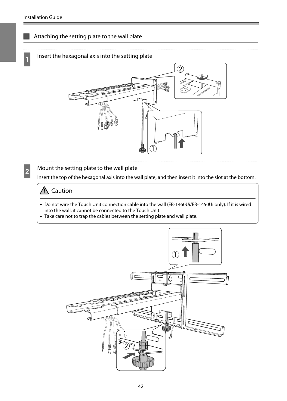 Attaching the setting plate to the wall plate | Epson EB-1460Ui User Manual | Page 43 / 353