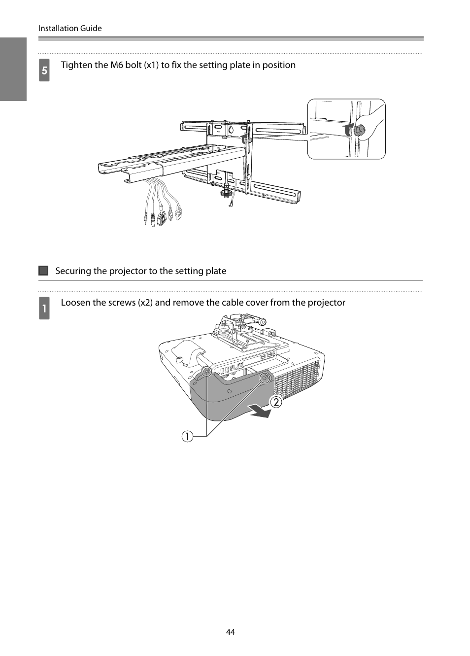 Securing the projector to the setting plate | Epson EB-1460Ui User Manual | Page 45 / 353