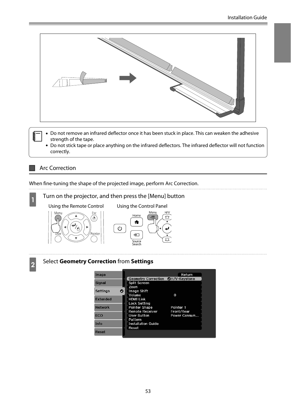 Arc correction | Epson EB-1460Ui User Manual | Page 54 / 353
