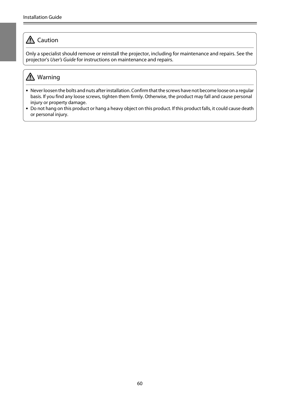 Caution, Warning | Epson EB-1460Ui User Manual | Page 61 / 353