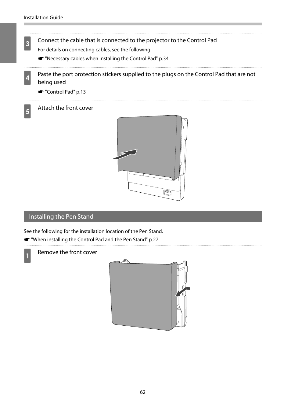 Installing the pen stand | Epson EB-1460Ui User Manual | Page 63 / 353