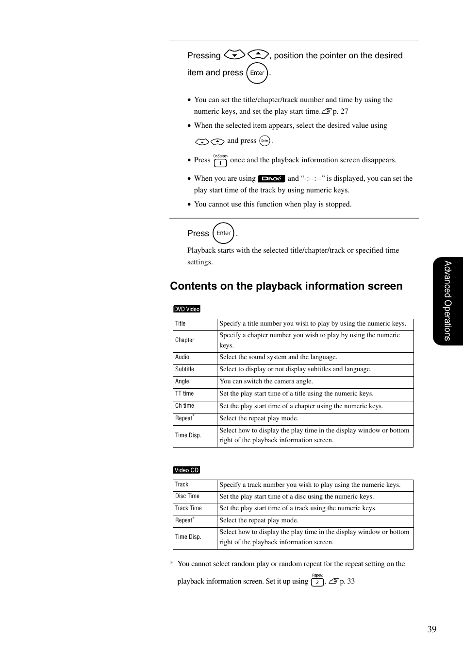 Contents on the playback information screen, 39 adv anced oper ations | Epson EMP-TWD10 User Manual | Page 41 / 82