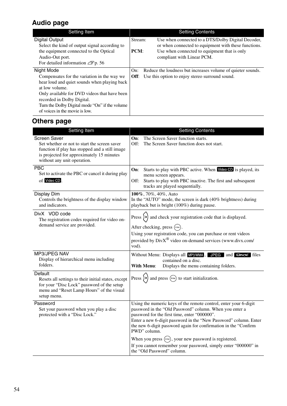 Audio page others page | Epson EMP-TWD10 User Manual | Page 56 / 82