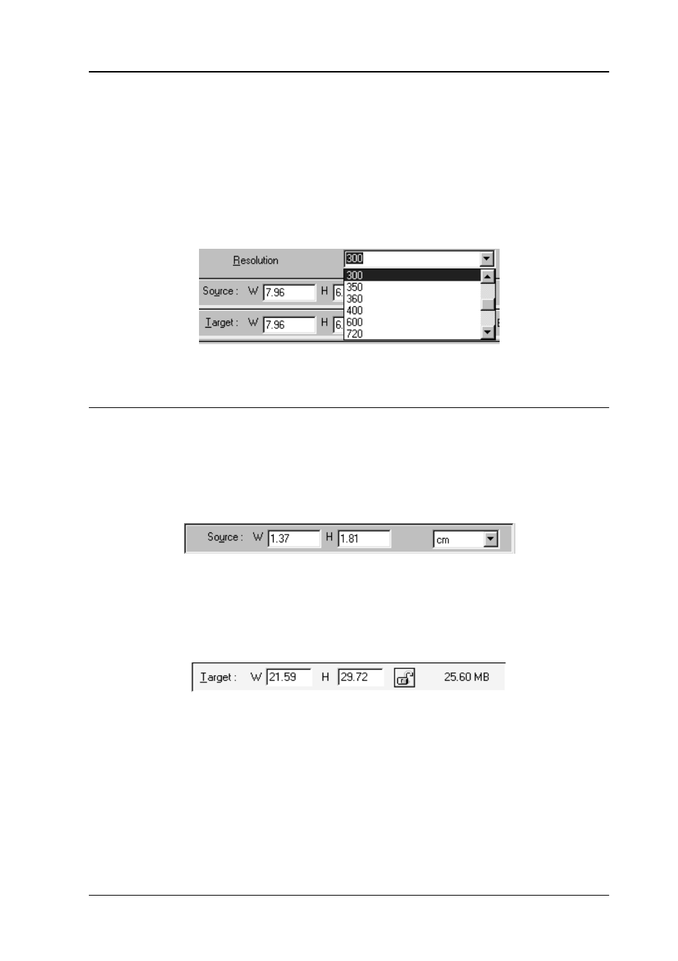 Setting the resolution, Specifying source and target image sizes | Epson Expression 1680 User Manual | Page 33 / 147