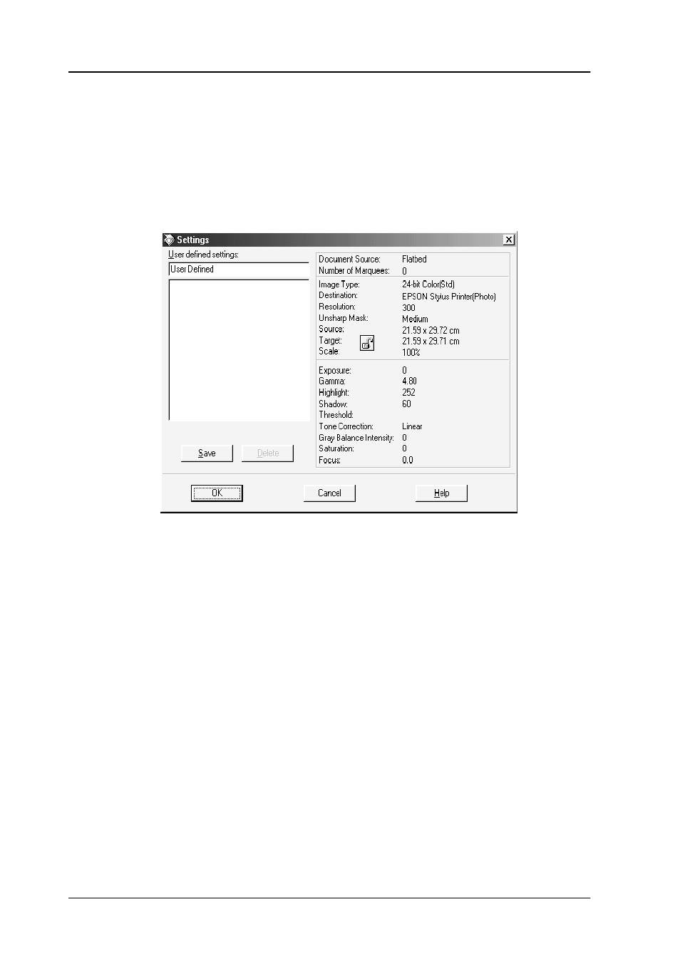 Using the settings dialog box, Using the settings dialog box -16 | Epson Expression 1680 User Manual | Page 36 / 147