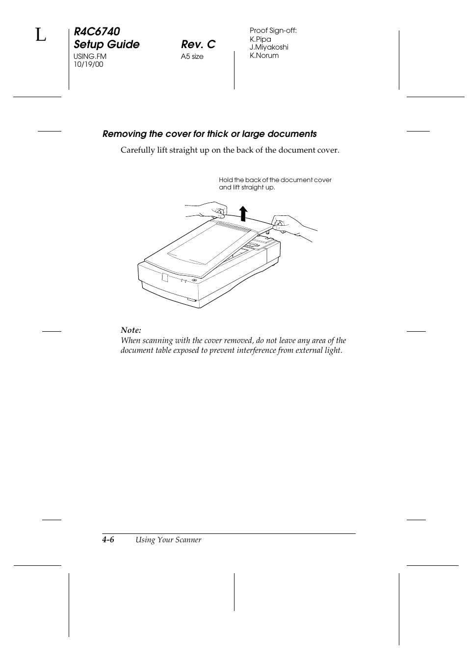 Removing the cover for thick or large documents | Epson Expression 1680 User Manual | Page 102 / 124