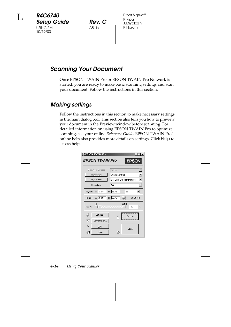 Scanning your document, Making settings, Scanning your document -14 | Making settings -14 | Epson Expression 1680 User Manual | Page 110 / 124