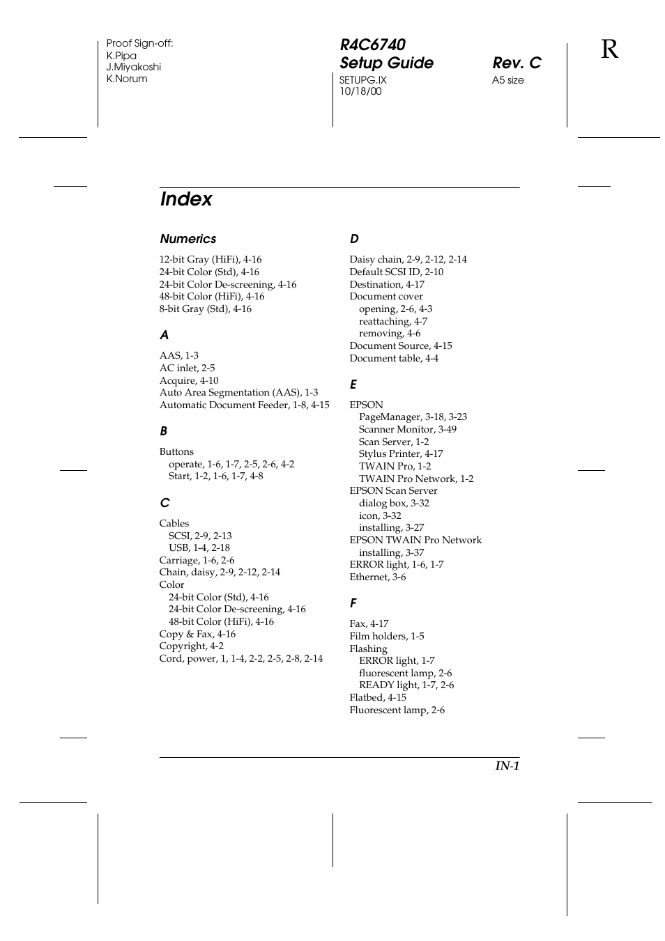 Index | Epson Expression 1680 User Manual | Page 119 / 124