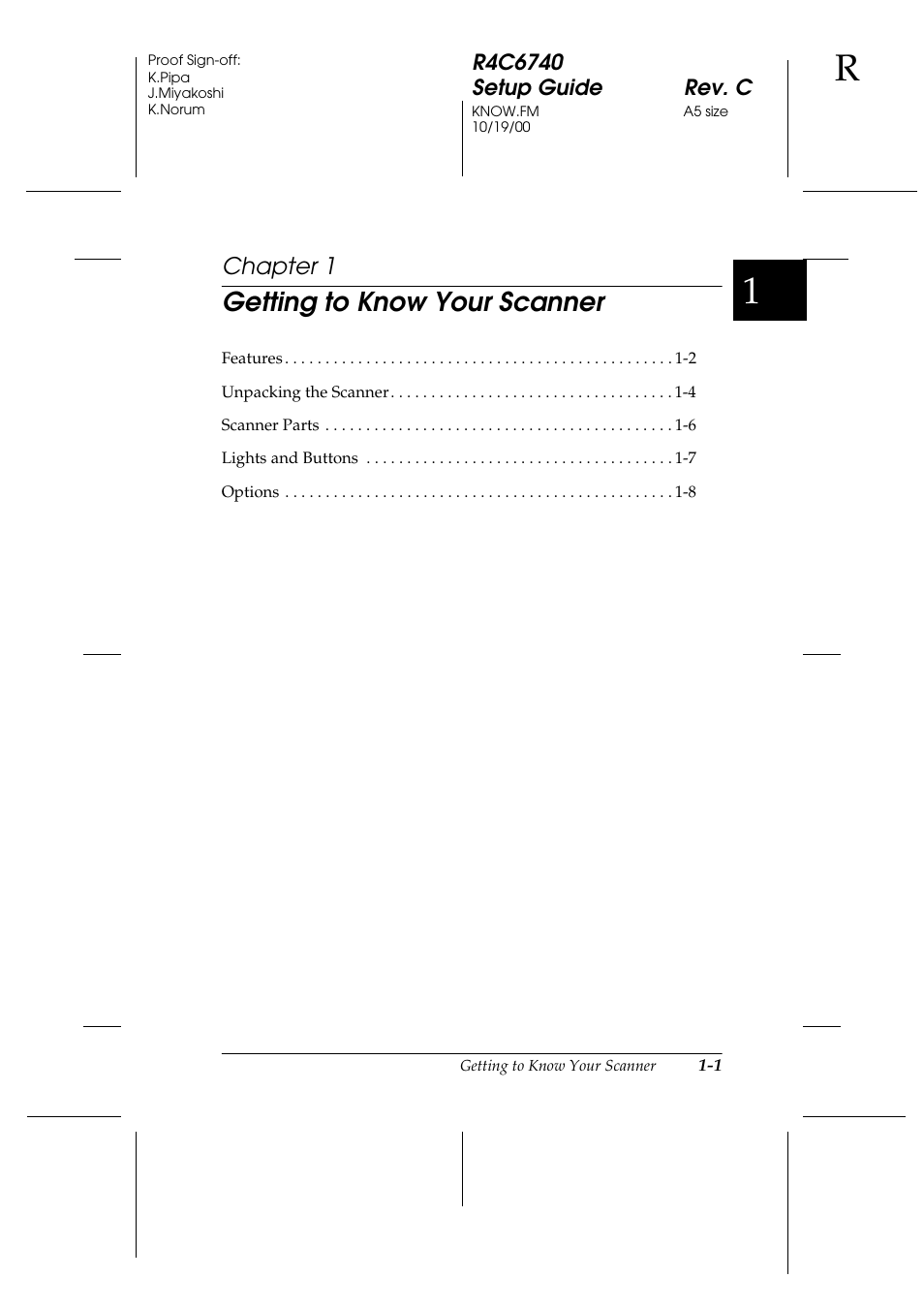 Getting to know your scanner, Chapter 1 | Epson Expression 1680 User Manual | Page 13 / 124