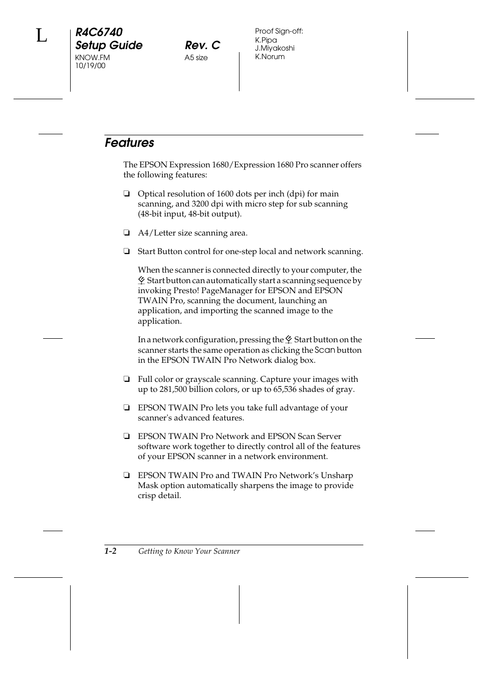 Features, Features -2 | Epson Expression 1680 User Manual | Page 14 / 124