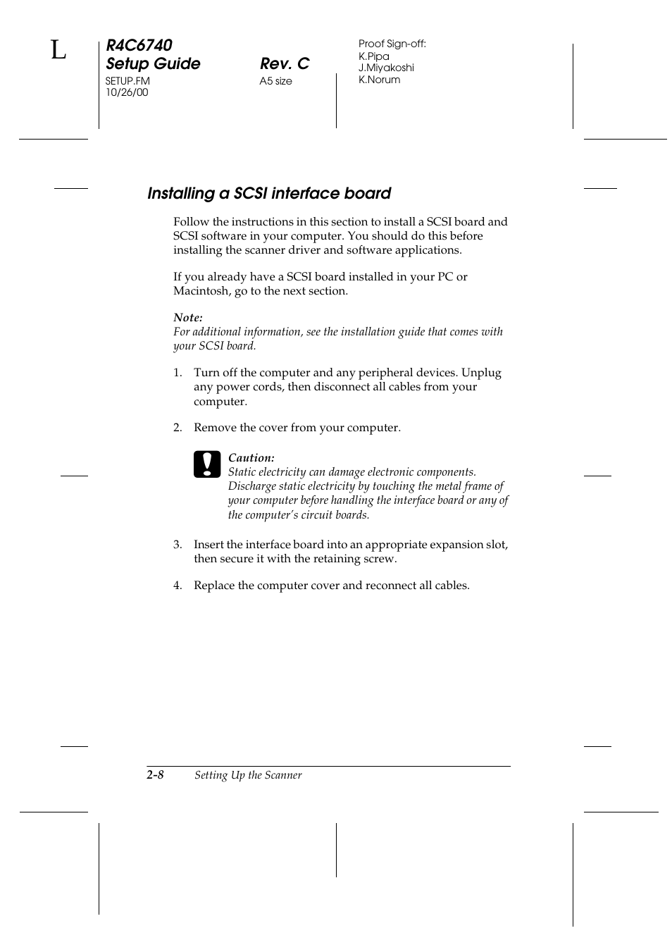 Installing a scsi interface board, Installing a scsi interface board -8 | Epson Expression 1680 User Manual | Page 28 / 124