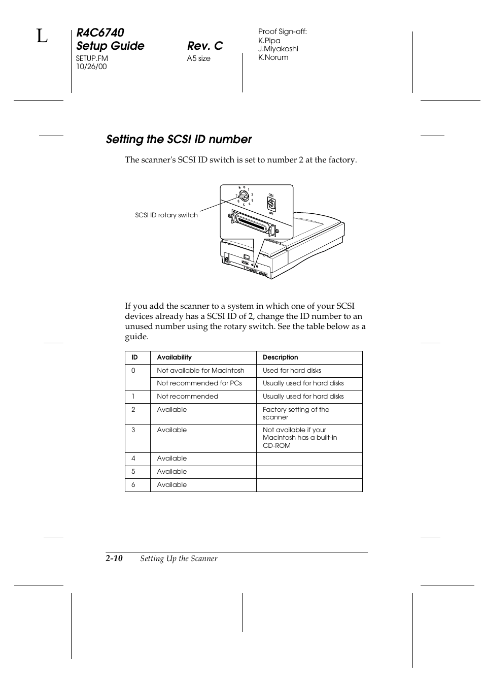 Setting the scsi id number, Setting the scsi id number -10 | Epson Expression 1680 User Manual | Page 30 / 124