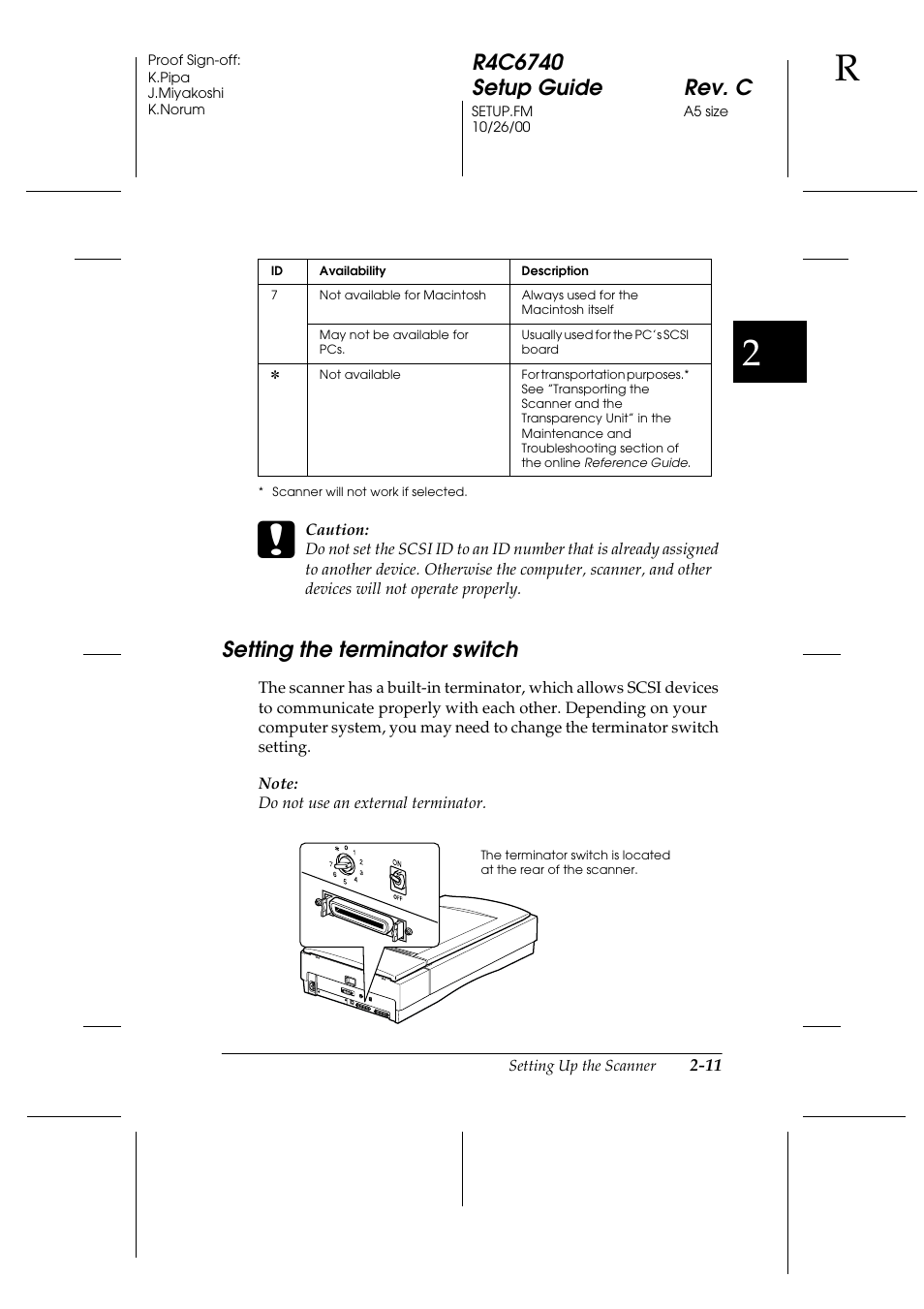 Setting the terminator switch, Setting the terminator switch -11 | Epson Expression 1680 User Manual | Page 31 / 124