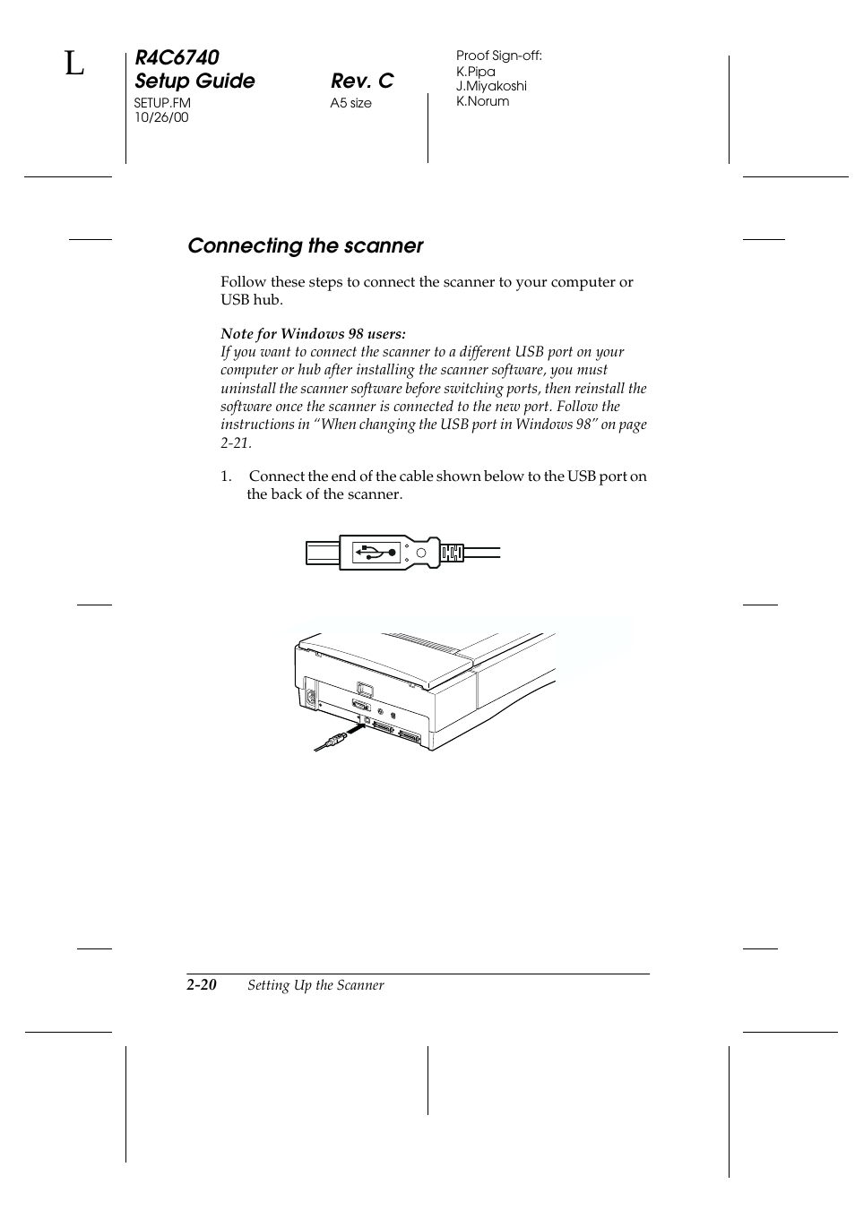 Connecting the scanner, Connecting the scanner -20 | Epson Expression 1680 User Manual | Page 40 / 124