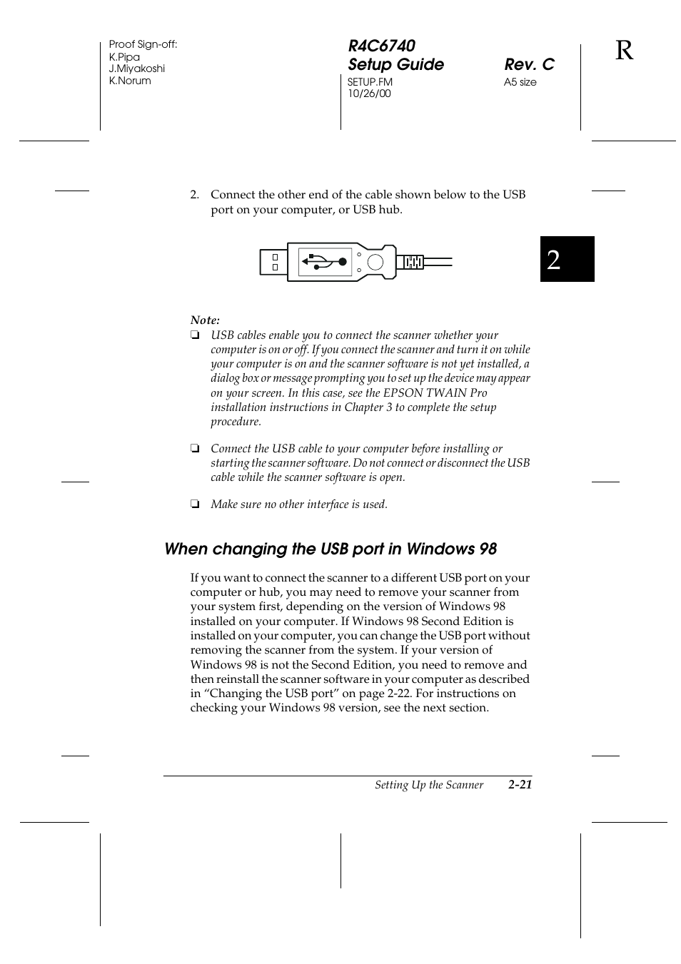 When changing the usb port in windows 98, When changing the usb port in windows 98 -21 | Epson Expression 1680 User Manual | Page 41 / 124