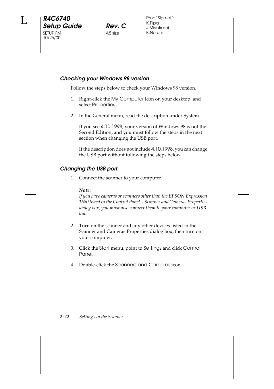 Checking your windows 98 version, Changing the usb port | Epson Expression 1680 User Manual | Page 42 / 124