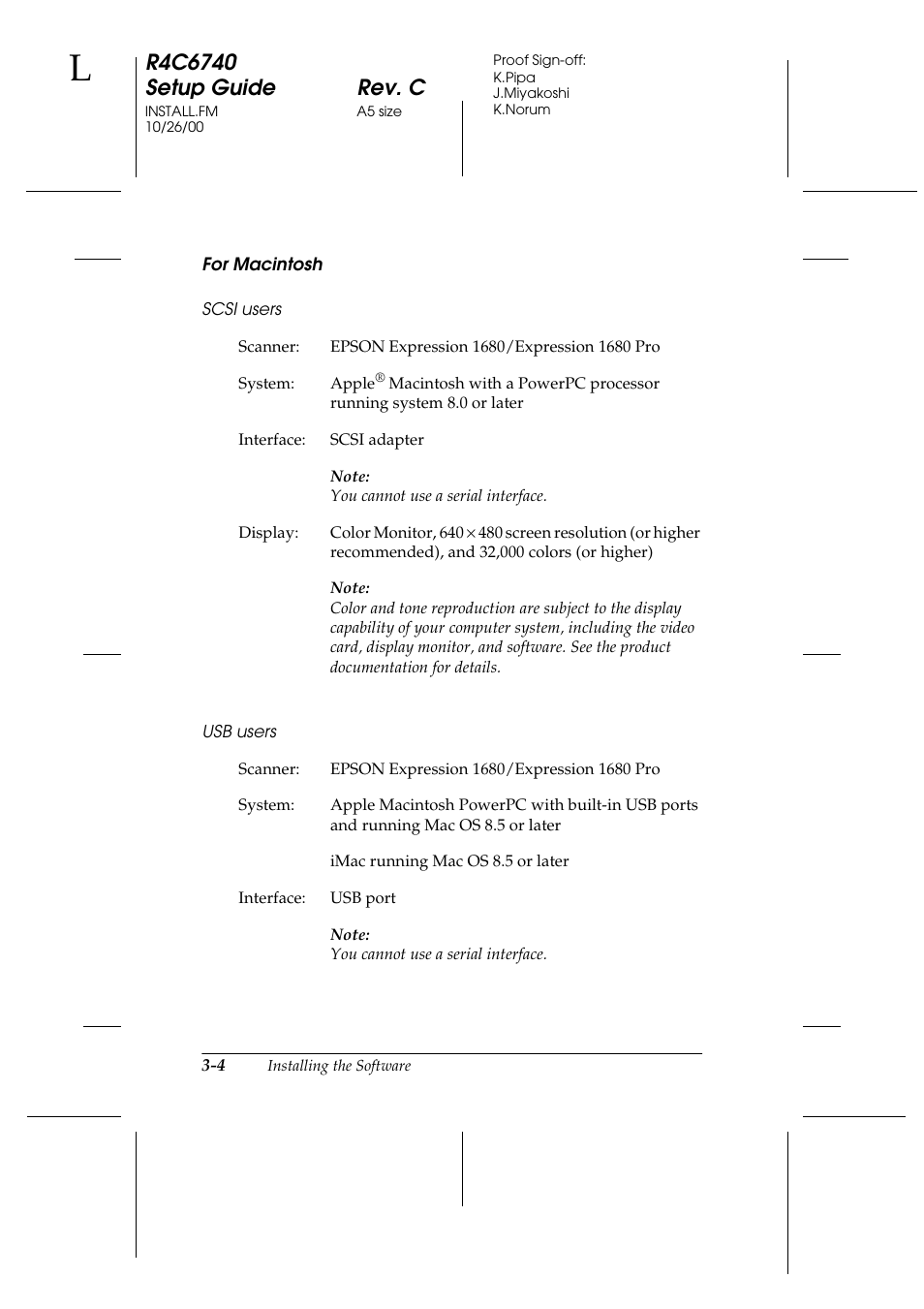 For macintosh, Scsi users, Usb users | Epson Expression 1680 User Manual | Page 48 / 124