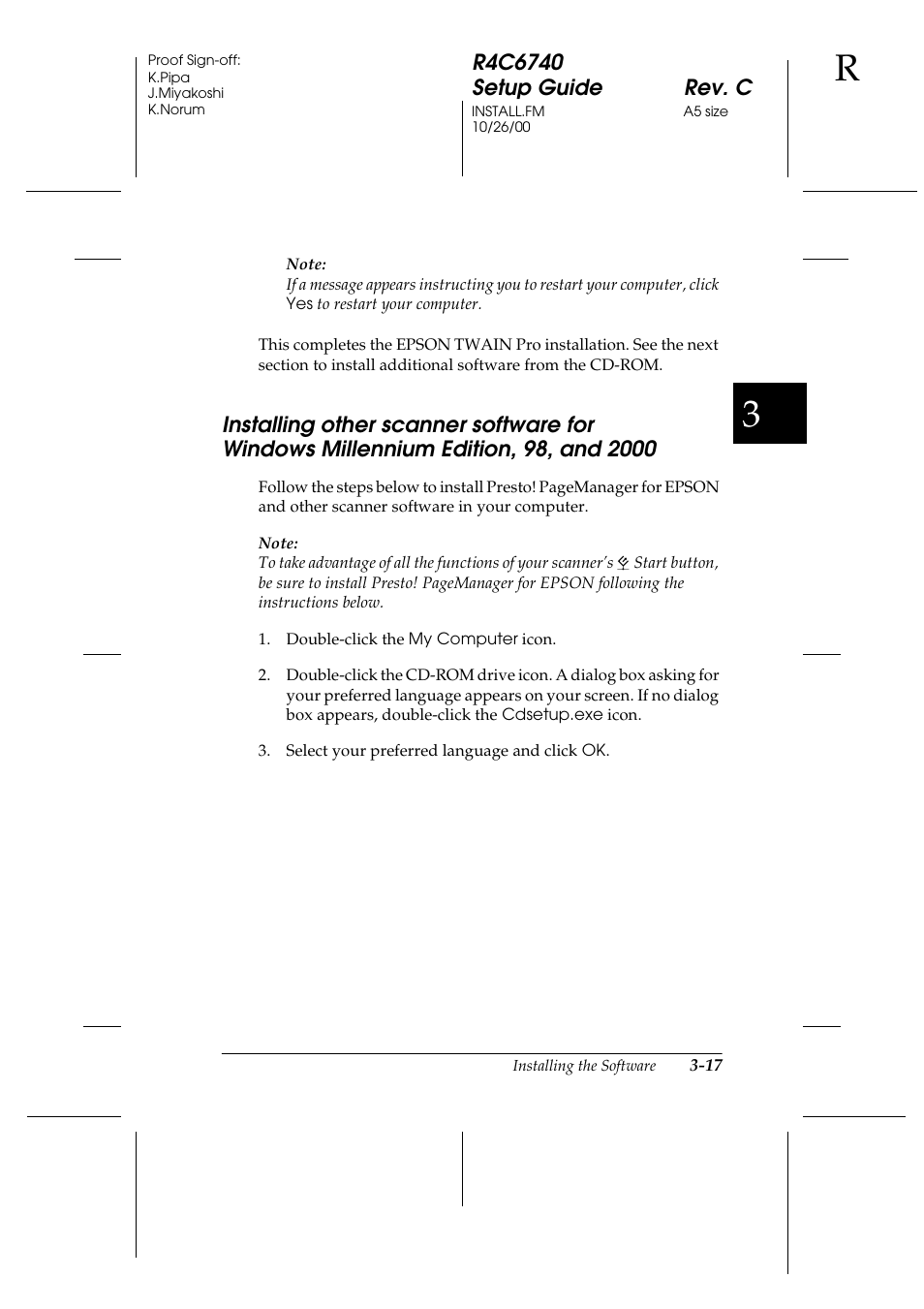 Installing other scanner software for, Windows millennium edition, 98, and 2000 -17 | Epson Expression 1680 User Manual | Page 61 / 124
