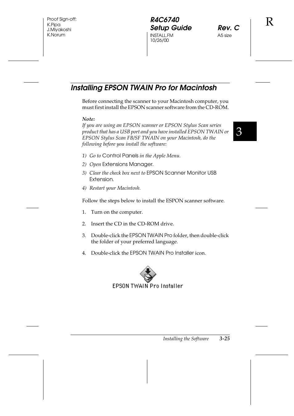 Installing epson twain pro for macintosh, Installing epson twain pro for macintosh -25 | Epson Expression 1680 User Manual | Page 69 / 124