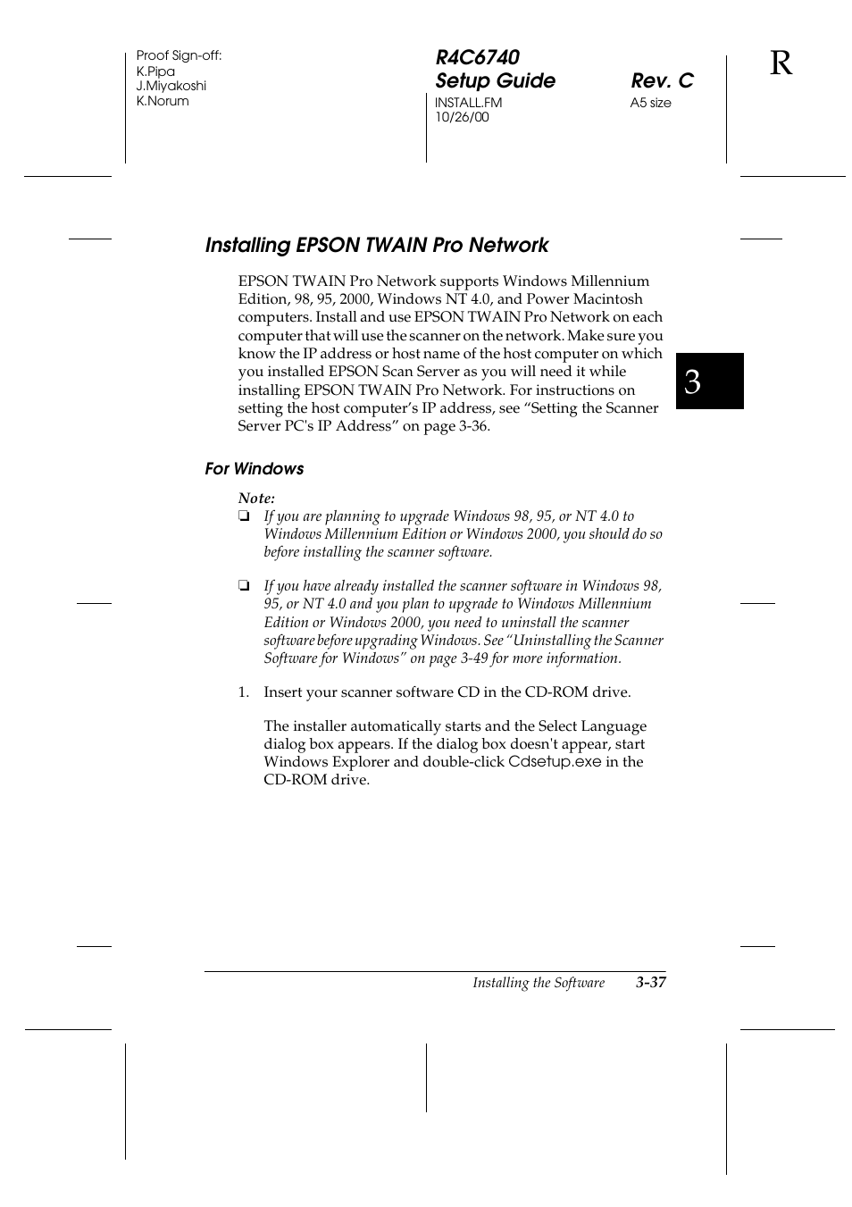 Installing epson twain pro network, For windows, Installing epson twain pro network -37 | Epson Expression 1680 User Manual | Page 81 / 124