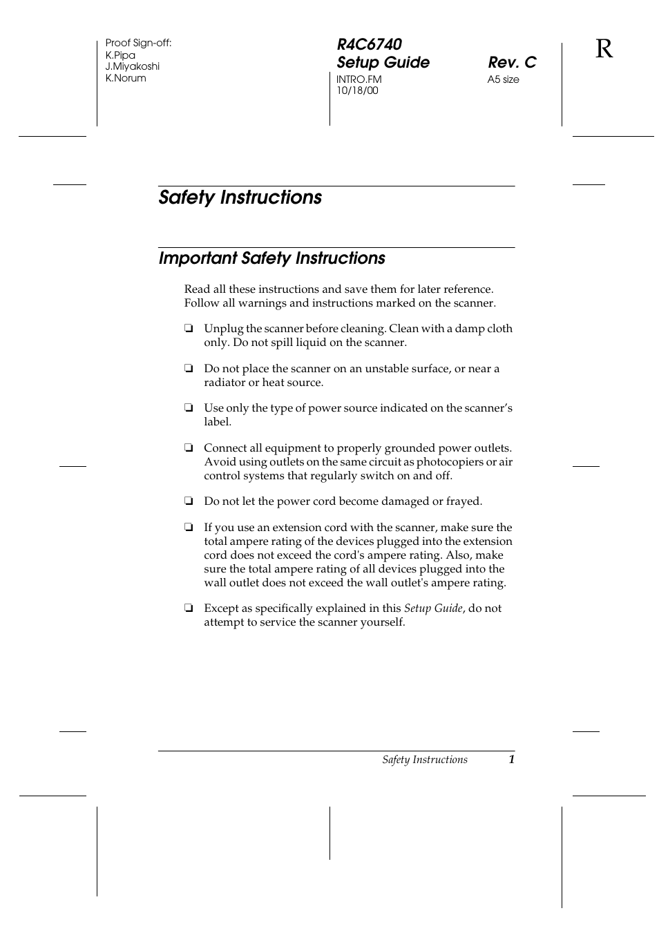 Safety instructions, Important safety instructions | Epson Expression 1680 User Manual | Page 9 / 124