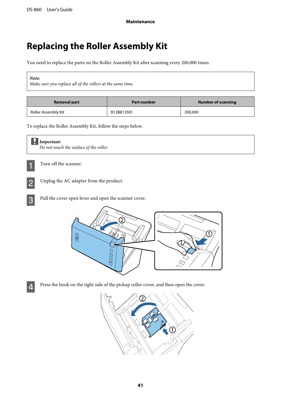 Replacing the roller assembly kit | Epson WorkForce DS-860 User Manual | Page 41 / 70