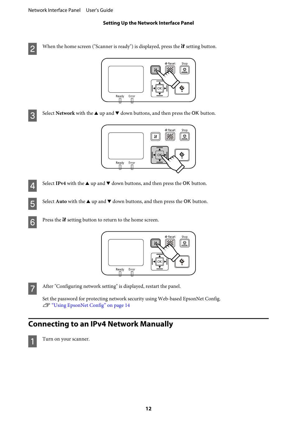 Connecting to an ipv4 network manually | Epson WorkForce DS-7500N User Manual | Page 12 / 27