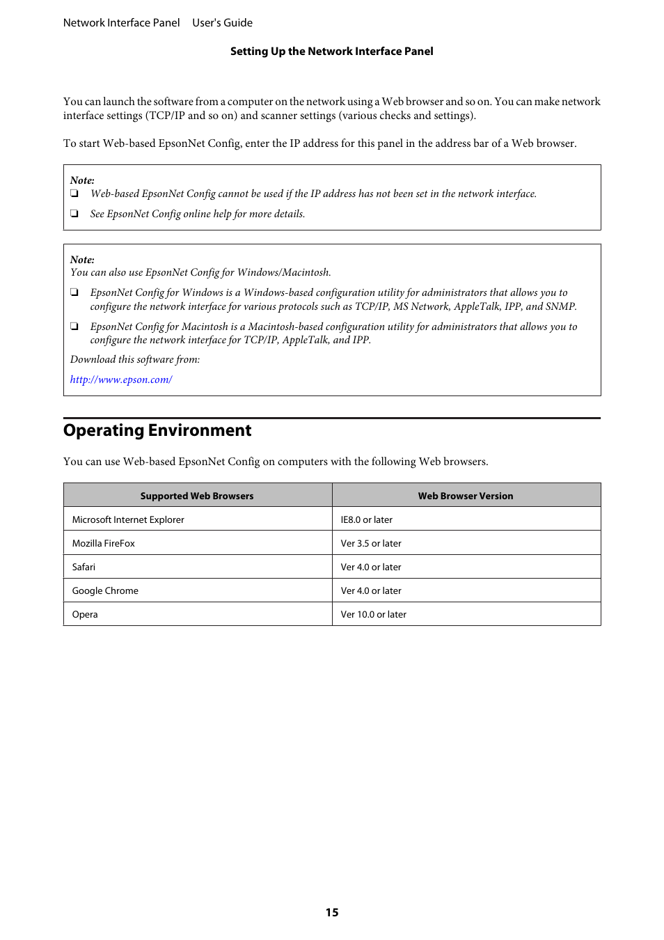Operating environment | Epson WorkForce DS-7500N User Manual | Page 15 / 27