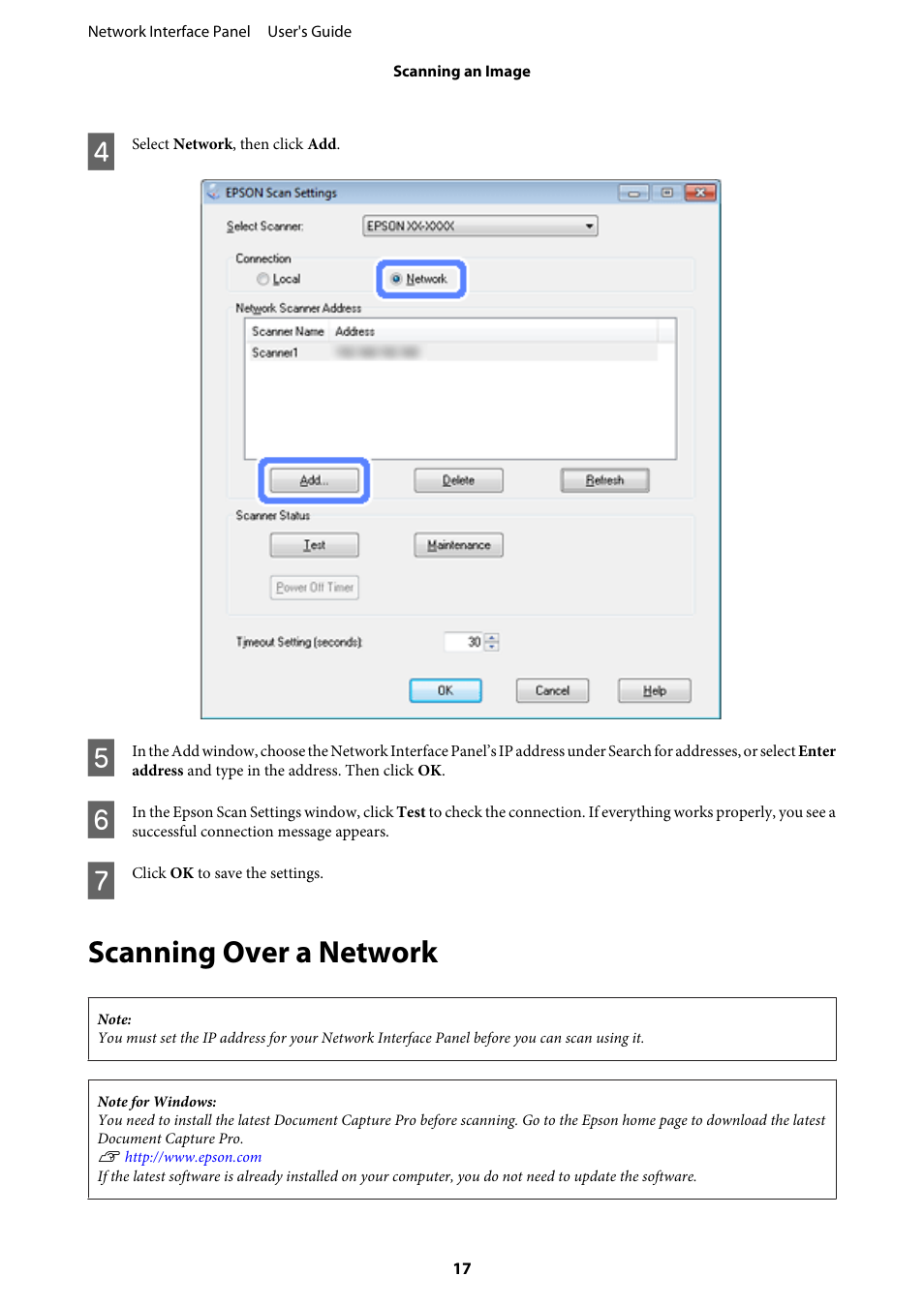 Scanning over a network | Epson WorkForce DS-7500N User Manual | Page 17 / 27