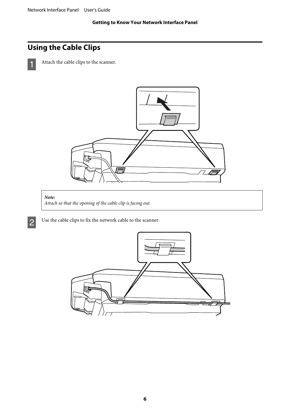 Using the cable clips | Epson WorkForce DS-7500N User Manual | Page 6 / 27