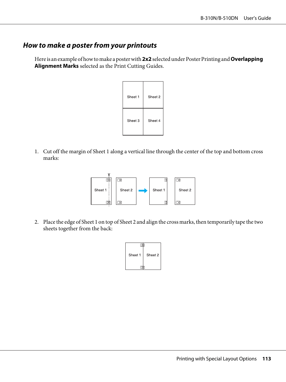 How to make a poster from your printouts | Epson B 510DN User Manual | Page 113 / 218
