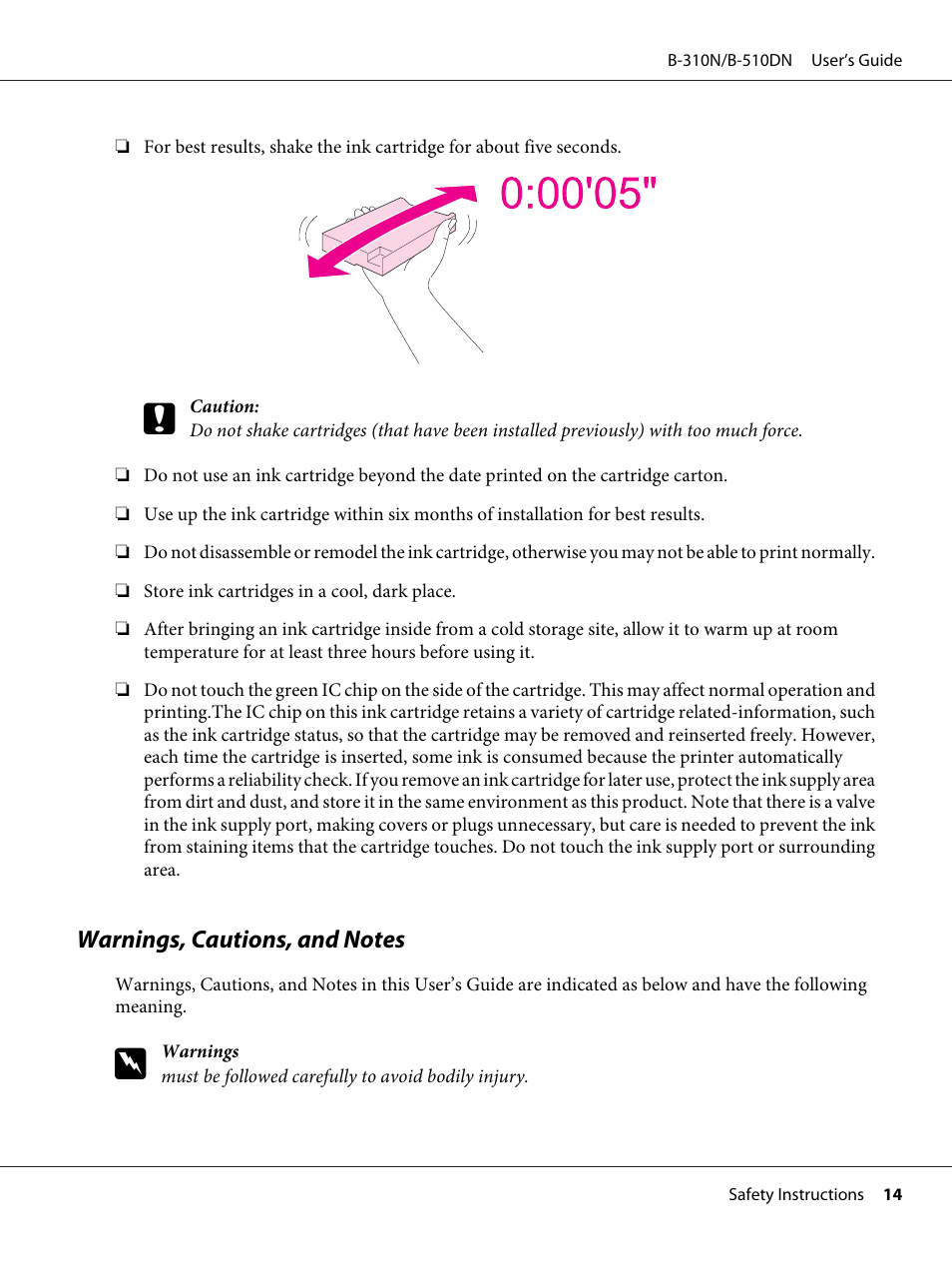 Warnings, cautions, and notes | Epson B 510DN User Manual | Page 14 / 218