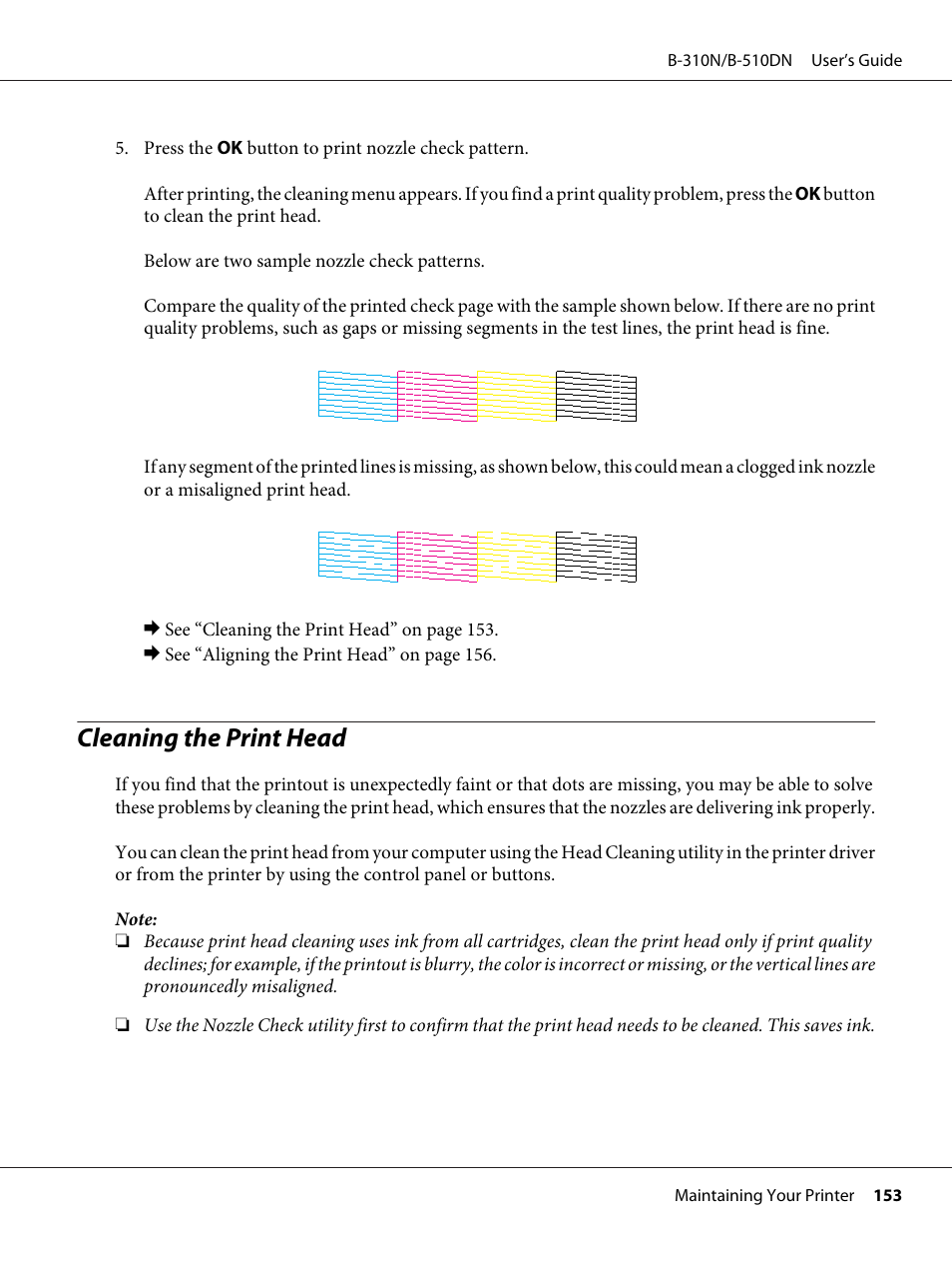 Cleaning the print head | Epson B 510DN User Manual | Page 153 / 218