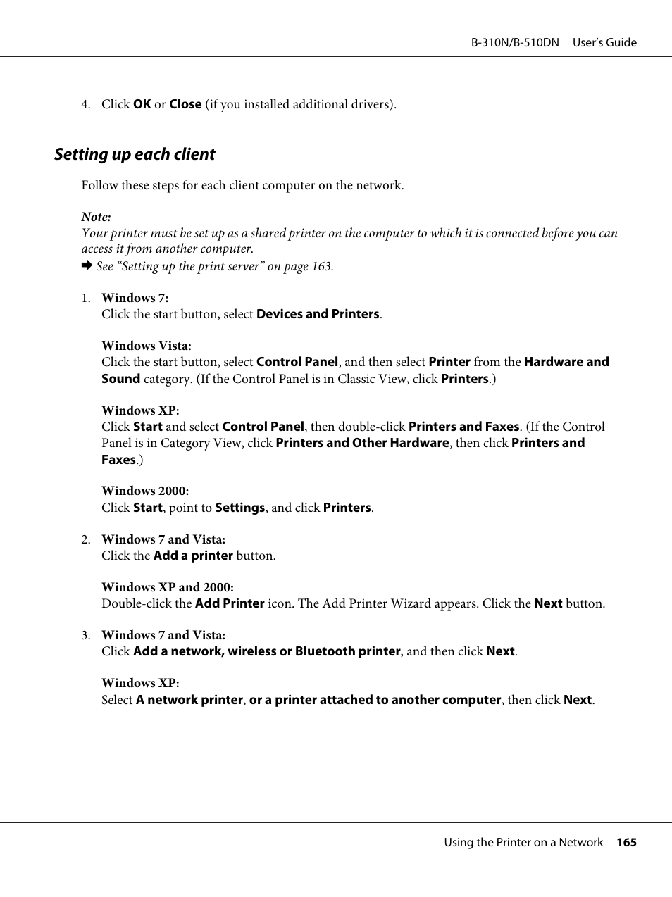 Setting up each client | Epson B 510DN User Manual | Page 165 / 218