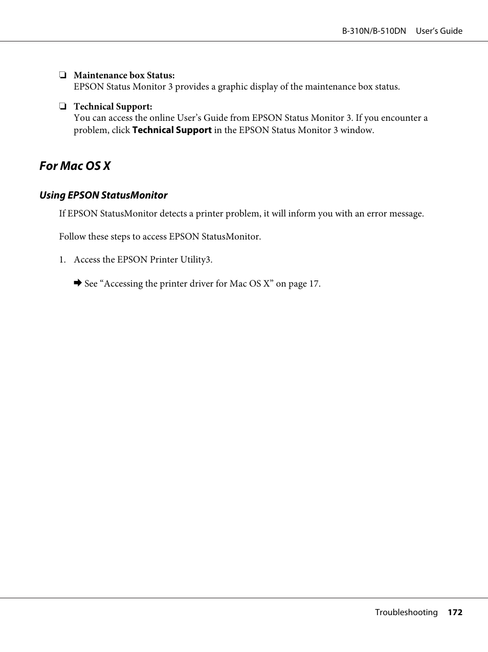 For mac os x | Epson B 510DN User Manual | Page 172 / 218