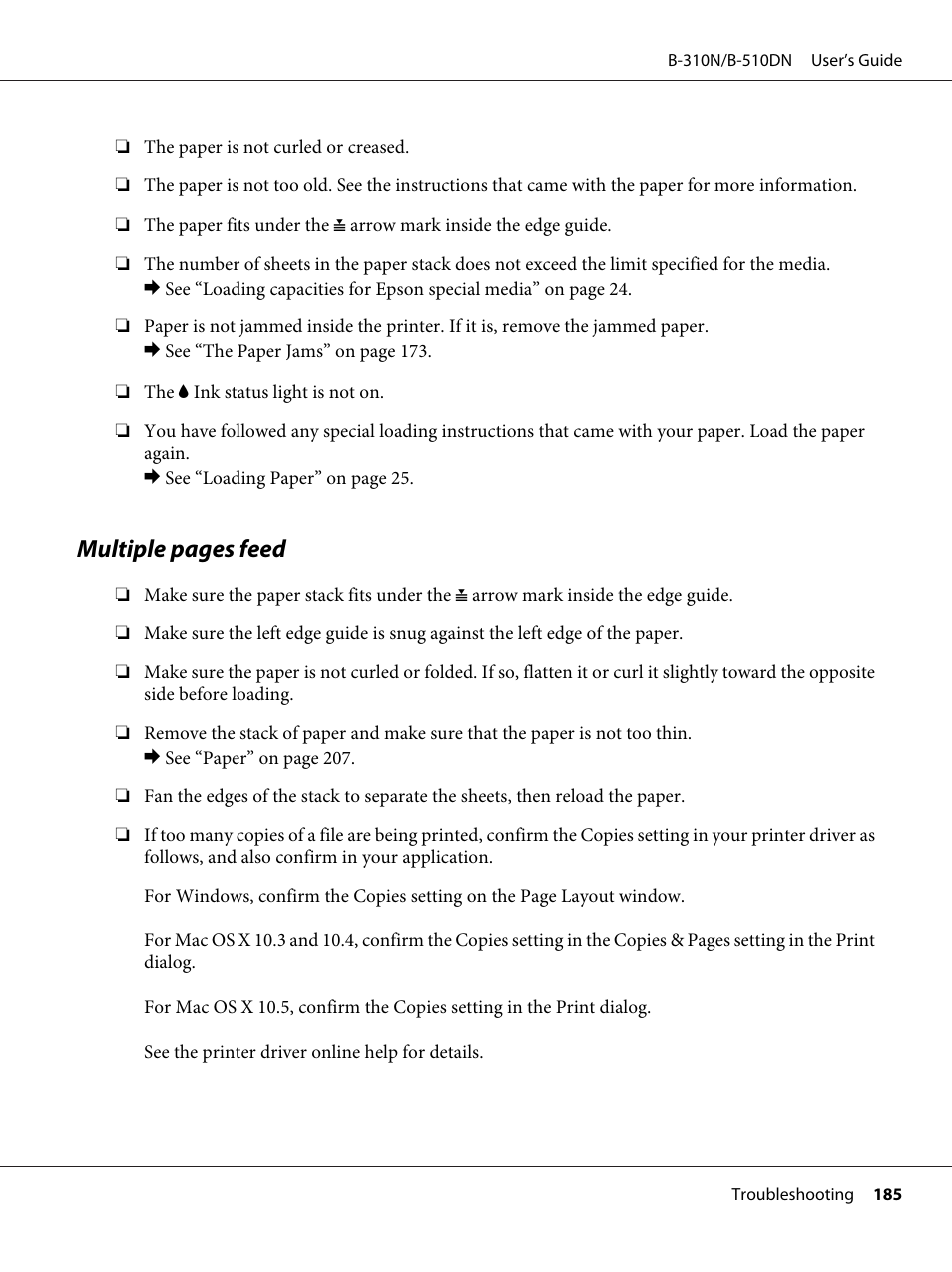 Multiple pages feed | Epson B 510DN User Manual | Page 185 / 218