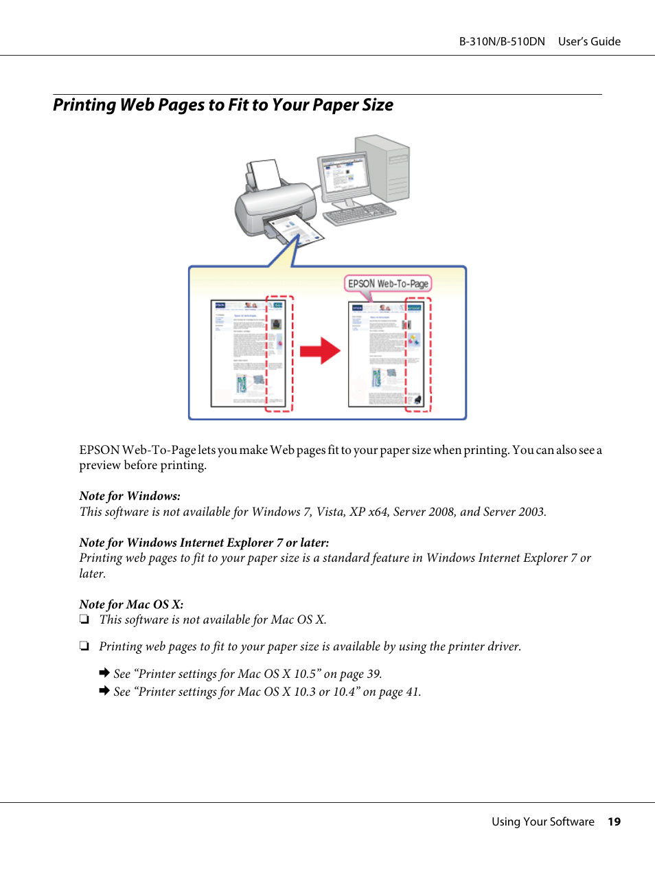 Printing web pages to fit to your paper size | Epson B 510DN User Manual | Page 19 / 218